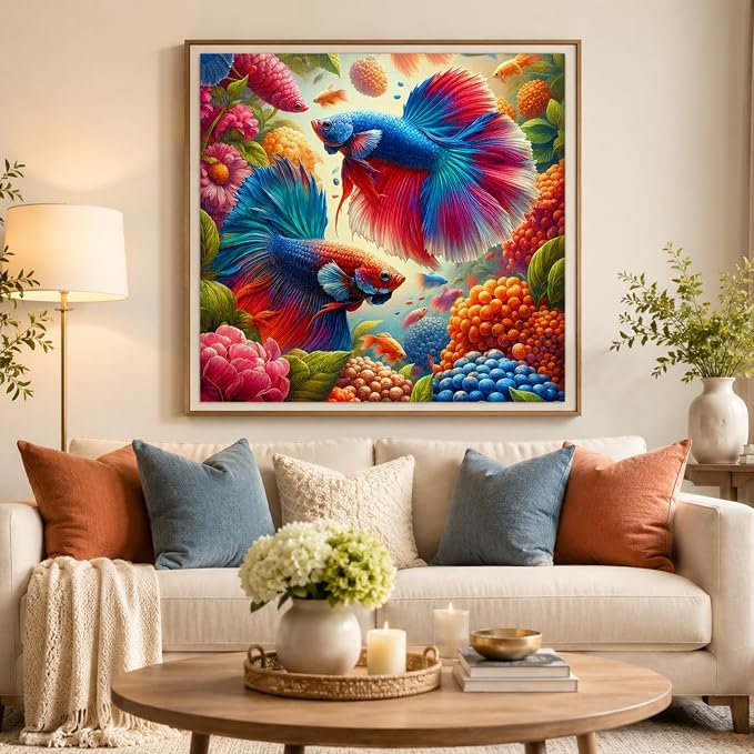 Fish Diamond Painting Kit 13.78x13.78 Inch, 5D Diamond Art for Adults DIY | Relaxing Creative Hobby Home Wall Decor Fun Handmade Experience