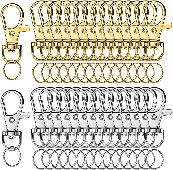 LEOBRO 60PCS Lobster Claw Clasps and Key Rings, Keychain Making kit, Keychains Clips and Key Chain Ring, Split Rings, for Key Chain, Jewelry Making, Art Crafts, Gold & Silver