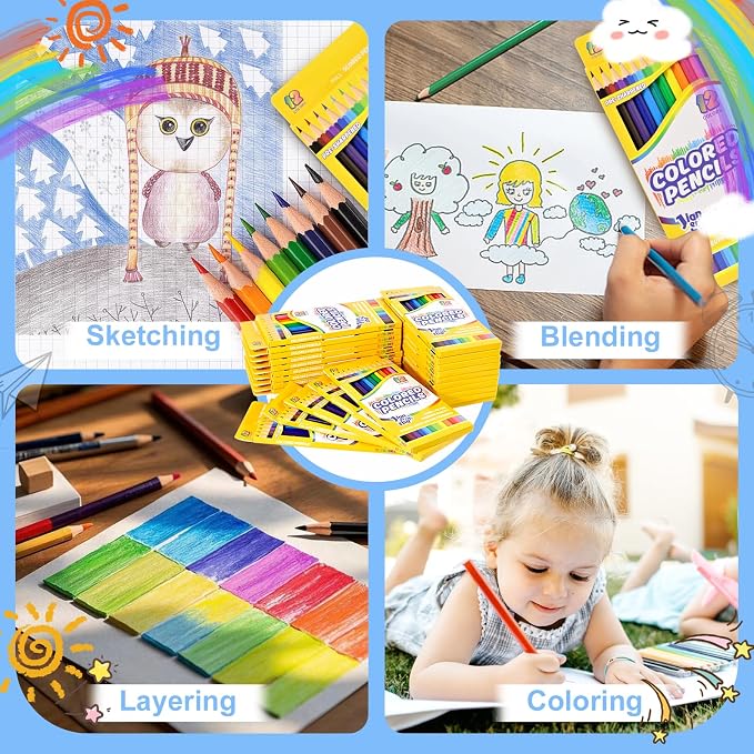 288 Count Colored Pencils Bulk, 12 Assorted Colors, 24Packs Pre-sharpened Coloring Pencils Set for Kids,Back to School Supplies,Teachers Essential Classroom Art Prizes