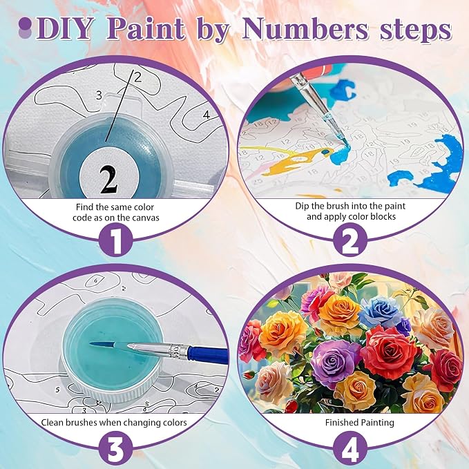 Ycydilirab Flowers Paint by Numbers Kits for Adults - Paint by Number Flowers,DIY Adults Paint by Numbers on Canvas Drawing Colorful Paintworks Artwork for Gifts and Wall Docer 16x20inch