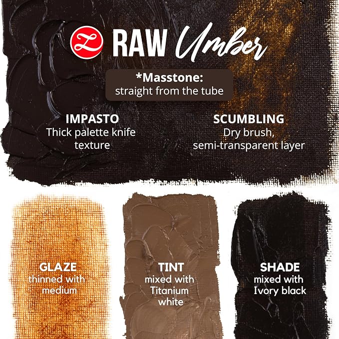 ZenART Professional Oil Paint Set - Artist Grade Raw Umber - 2x50ml | Non-Toxic, Buttery Consistency, Rich Pigment, Lightfast Oil Paints for Primed Surface Canvas, Fine Art, Portraits & Landscape