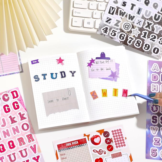 1000+ Pcs Alphabet Collage Sticker Book, Retro Letter & Collage Note Frame Decor Stickers for Junk Journal, Scrapbooking Supplies, Ideal DIY Decorative Gift for Women Teen Girls