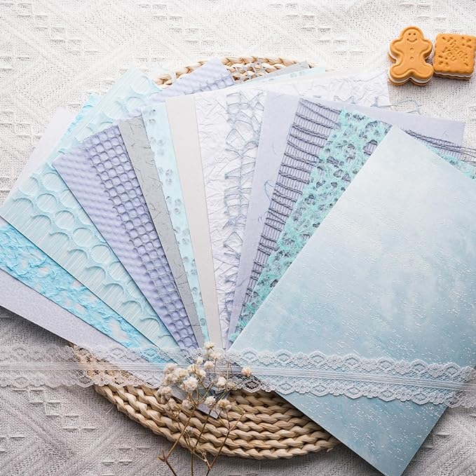 15Pcs Handmade Scrapbook Art Paper Craft Textured Paper Colorful A5 sheet Mesh Special Mix for Scrapbooking Junk Journal Journaling Supplies DIY Materials,5.8x8.2 inches (Blue)