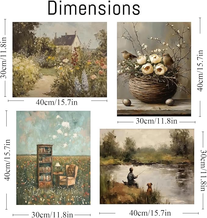 NEGEKFKX 4 Pack Retro Paint by Numbers Kit for Adults Beginner with Framed,Flowers Easy Adult Paint by Number Kits on Canvas DIY Painting for Beginners Art by Numbers for Home Wall Decor 10x12 Inch