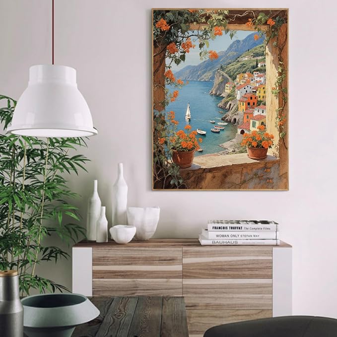 pchmcu Landscape Paint by Numbers Kits for Adults,Seaside Paint by Number for Adults Beginner, Paint by Numbers Kits on Canvas Without Frame for Home Wall Decor 16x20inch