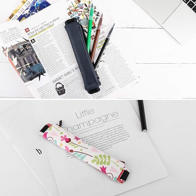 MoKo Elastic Pen Holder for Notebook, 2 Pack PU Leather Pouches