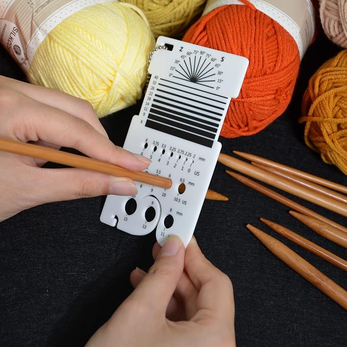UPTTHOW Knitting WPI Multifunctional Combo Ruler for Spinners Yarn | Acrylic guide, combo guage, needle gauge spinning control card, crochet accessories, WPI ruler, with hook