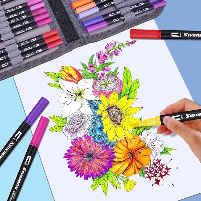 Markers for Adult Coloring Books No Bleeding, 72 Dual Tip Coloring Markers