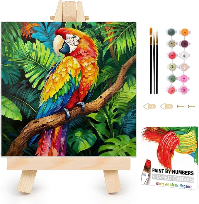 AUKELHJ Framed Paint by Numbers Kit for Adults, Parrot, 10x10 inch
