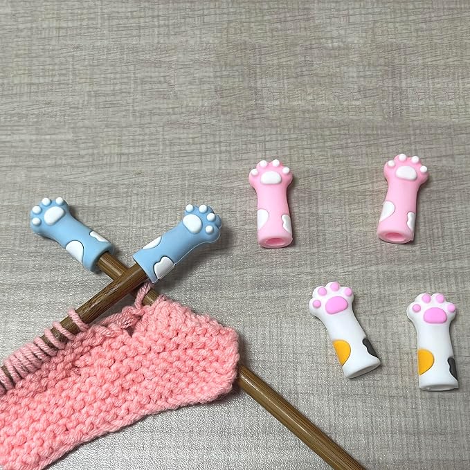 SPANSEE 6 PCS Cat Paw Knitting Stitch Stoppers, Needle Minder, Knitting Needle Point Protectors, Needle Stopper, Knitting Supplies fit Size 11-17 (8mm-12.75mm) Needles