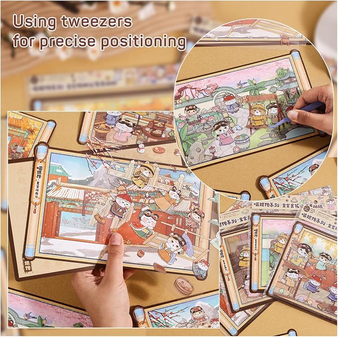 Girls 3D Miniature Scene Stickers,4 Sets Cat's Legend of Zhen Huan DIY House Stickers for A Visit to the Royal Palace,3D Sticker Scenes for Adult Kids Relief Stress Pass The Time