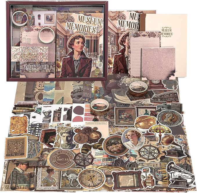 Museum Scrapbooking Supplies Kit, A6 Notebook, Vintage Junk Journaling Kit