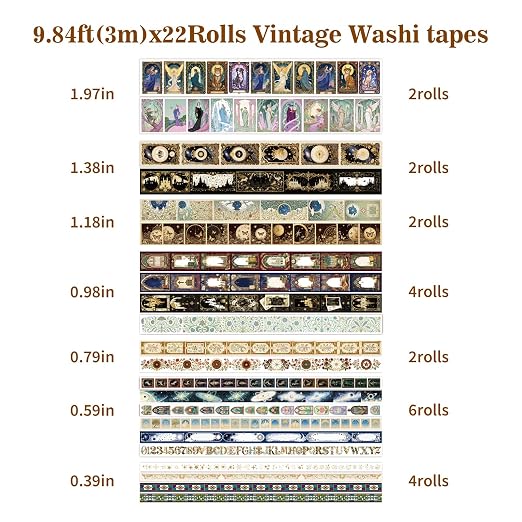 Magic Washi Tape Set 24 Rolls,Decorative Masking Tape for Junk Journal, Scrapbooking Supplies, DIY Crafting Supplies