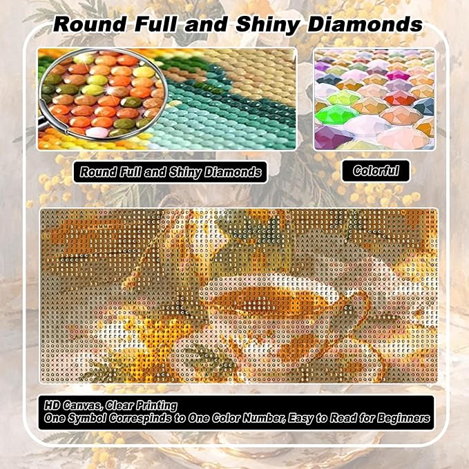AIBOERL Diamond Art Kits for Adults,Flowers Diamond Painting Wall Decor | Round Drill Vintage Flower Diamond Painting for Beginners DIY Rhinestone 5D Diamond dots(Gemstone Craft)Wall Art Gift 12x16IN