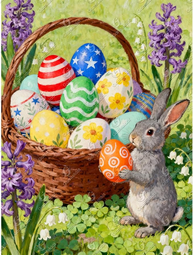 Gamteldot Easter Diamond Art Kits for Adults Beginner,DIY Easter Eggs Rabbit Diamond Art 5D Full Drill Diamond Dot,Diamond Painting with Complete Tools,Gem Art Crafts for Home Wall Decor Gift-12x16in