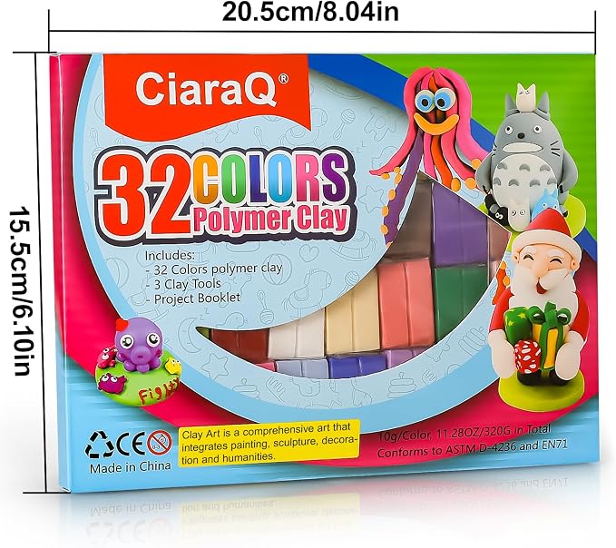 CiaraQ Polymer Clay Kit, Mini Modeling Clay Set | for Kids/Beginners/Artist, 32 Colors