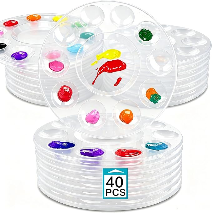 Hulameda 40pcs Clear Art Paint Tray Palette for Kids or Pupils to Painting | Plastic Pallet for DIY Craft,Play Party at Home,Kindergarten or School