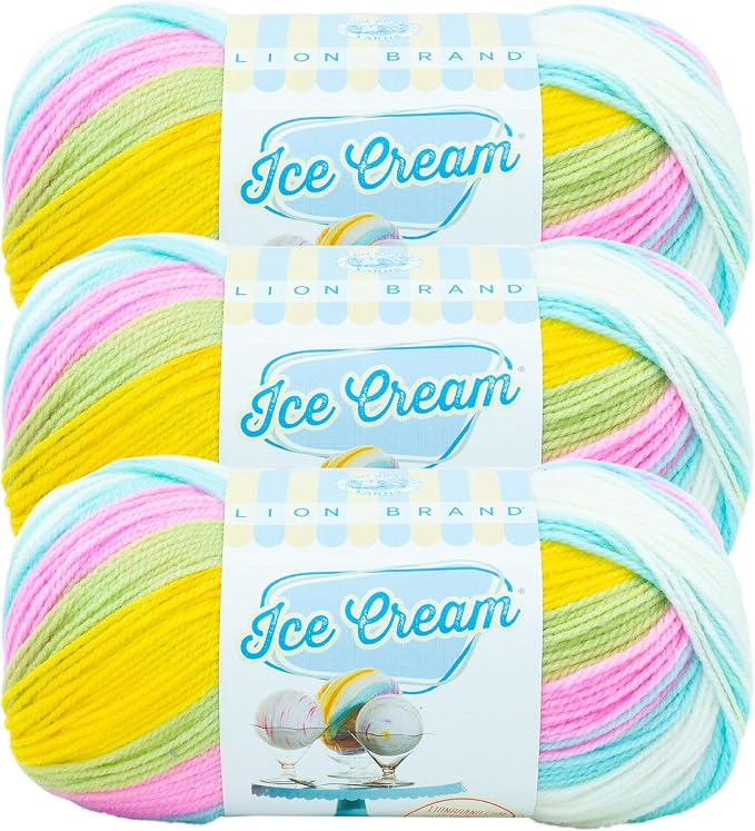 Lion Brand Yarn, Ice Cream Crochet Yarn, Bunny Tracks, Multicolor, 3 Pack