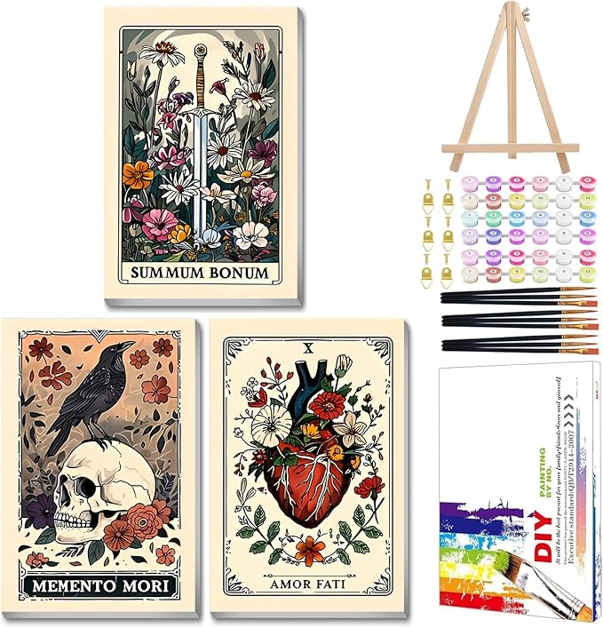 Mandun Tarot Paint by Numbers Kit for Adults, 3 Pack, 7.8x11.8 inch | DIY Painting Kits Crafts for Adults, Relieve Stress, Frame Canvas, Wooden Easel, Gift Box, Home Wall Decor