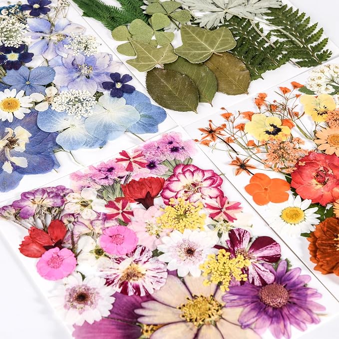 110+ Pcs Dried Pressed Flowers for Resin Crafts Colorful-C | real dry flowers and Leaves with Tweezers for resin molds DIY jewelry, scrapbooking, soap, candles, Nails Décor, Cards