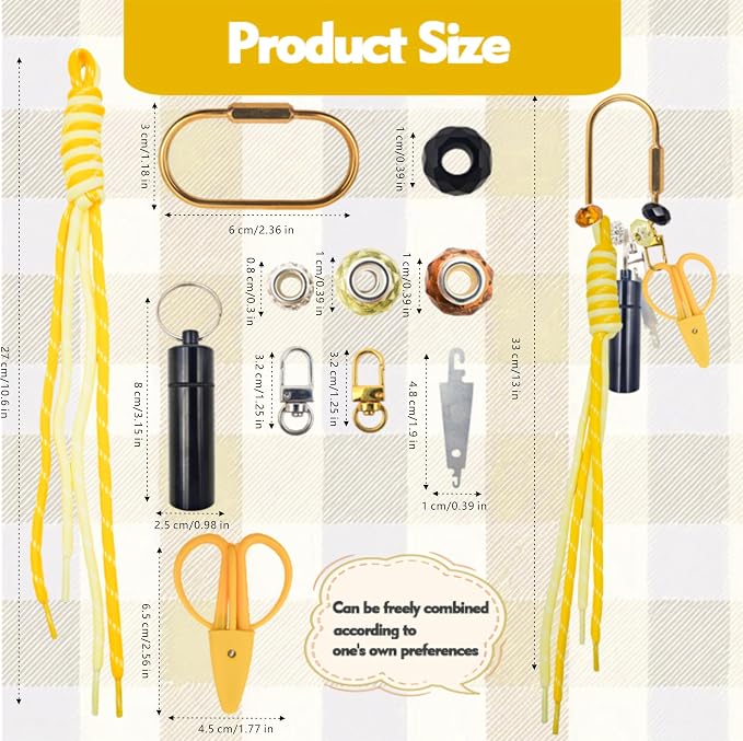 MAGNEECH Needlepoint Keychain Kit, Needlepoint Bag with Mini Embroidery Scissors, Needle Threader, Needle Holder Tube & Gold Keyring, Portable Cross Stitch Sewing DIY Crafts (Yellow)