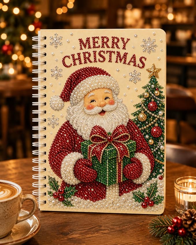 100 Pages DIY Christmas Pearl Diamond Art Painting Notebook，Style C