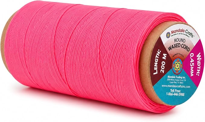Mandala Crafts 200M 0.45mm Hot Pink Round Waxed Thread for Leather Sewing