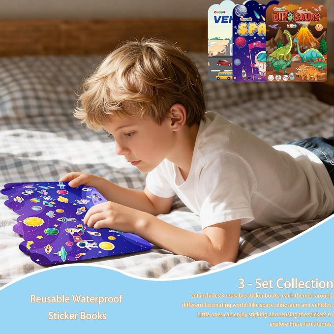 Reusable Sticker Books for Toddlers 2-4 Years - Travel Toys for Toddlers 1-3,Gifts for 2 Year Old Girls | Arts and Crafts Activities - Stocking Stuffers for Kids - Puffy Stickers Coloring Books