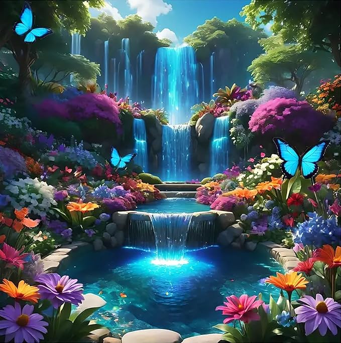 5D Landscape Scenery Diamond Art kits for Adults Beginners 13.7x13.7inch | Waterfall Diamond Painting Kit, DIY Full Round Drill Paint by Diamonds Dot Gem Art for Adult, Home Wall Decor