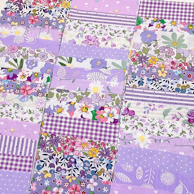 Cotton Fabric DIY Making Supplies Quilting Patchwork Fabric Fat Quarter Bundles DIY for Quilting Cotton Patchwork Cushions (42pcs Purple, 10cm*10cm)