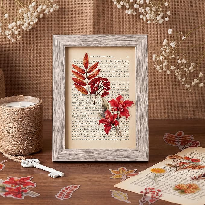 80 Pcs Fall Stickers Natural Autumn Scrapbooking Stickers Transparent Flower Sticker Pack for Scrapbooking Supplies Water Bottles Laptop Journals Phone Cases Notebooks DIY Decor