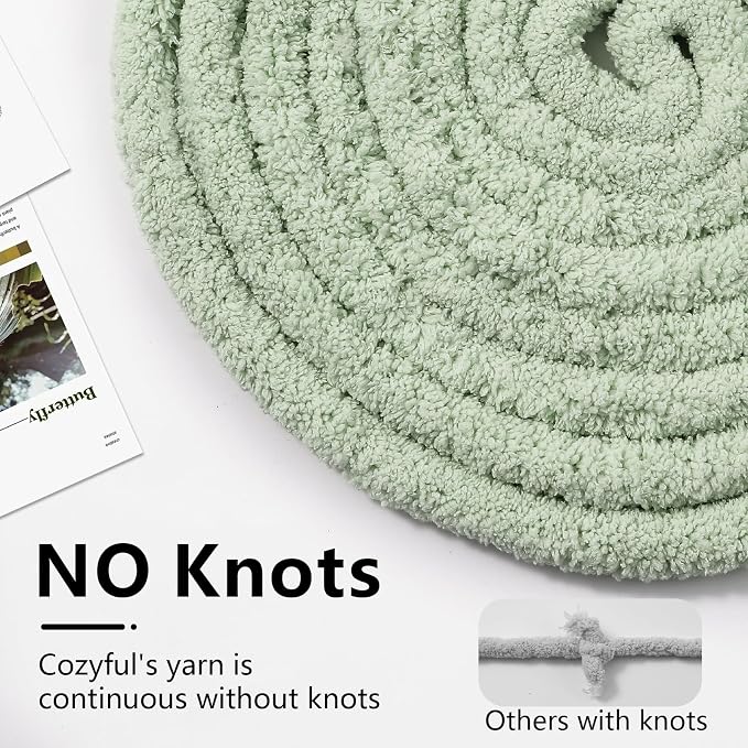 Cozyful Chunky Yarn for Hand Knitting - #10 Chunky Chenille Yarn, Jumbo Big Thick Chunky Yarns for Crocheting, Super Bulky Chunky Knit Blanket Yarns, 8 Skein (22 yds 8 oz Each Skein), Sage Green