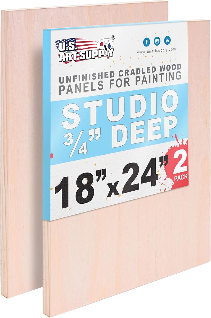 U.S. Art Supply 18" x 24" Unfinished Cradled Wood Panels for Painting