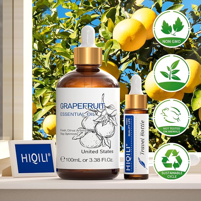 HIQILI Grapefruit Essential Oil for Skin Care, DIY, Diffuser & Aromatherapy
