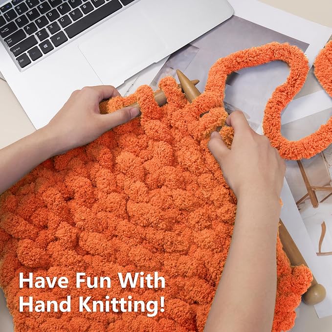 Cozyful Chunky Yarn for Hand Knitting - #10 Chunky Chenille Yarn, Jumbo Big Thick Chunky Yarns for Crocheting, Super Bulky Chunky Knit Blanket Yarns, 8 Skein (22 yds 8 oz Each Skein), Pumpkin Orange