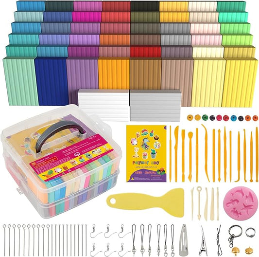 Aestd-ST Polymer Clay Kit 50 Colors, Oven Bake Modeling Clay for Kids | DIY Starter Kit, 20 Sculpting Tools & Accessory, Easy to Shape, Non-Sticky, Colorful, Storage Box, Gift for Kids & Artists