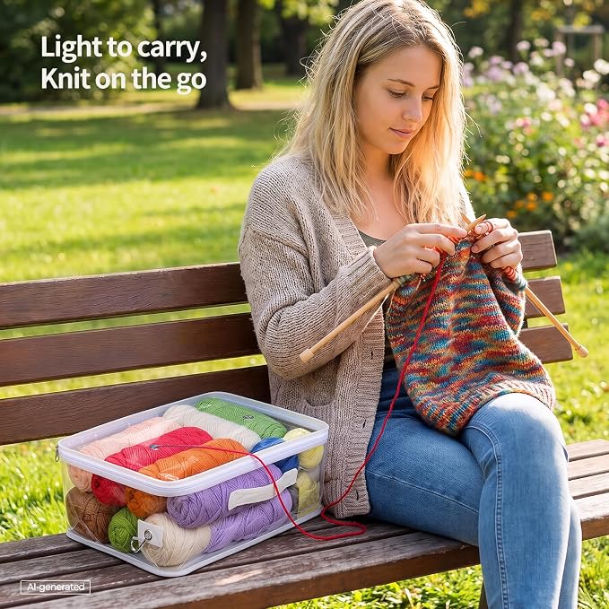 Yecaye Hanging Yarn Storage Organizer with 5 Zippered Closure Compartments, Stuffed Animal Storage with Clear PVC, Dustproof Yarn Holder for Crocheting Storage, Matte White 5 Tier with 1 Handbag