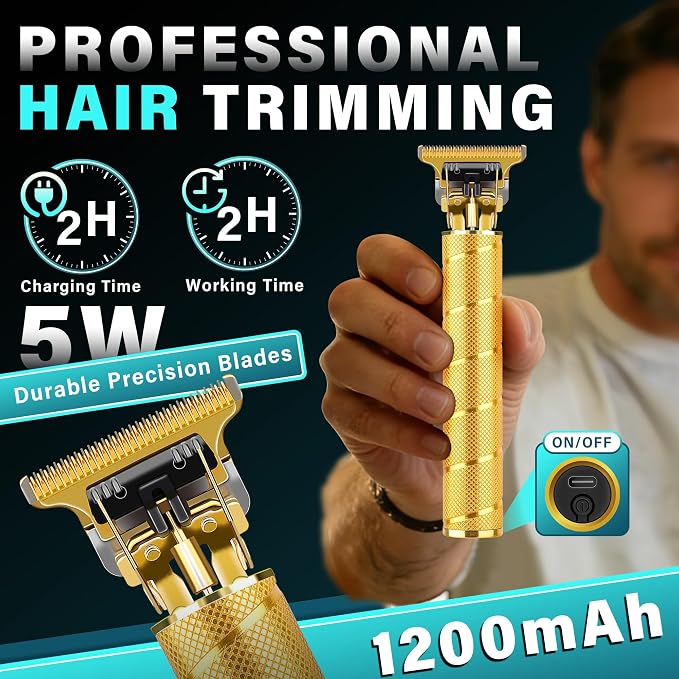 Hair Clippers for Men with LED Display, 4-Piece Cordless Grooming Kit with Hair Clipper, Beard Trimmer, Foil Shaver & Nose Trimmer, Complete Set for Home Barber (Gold)
