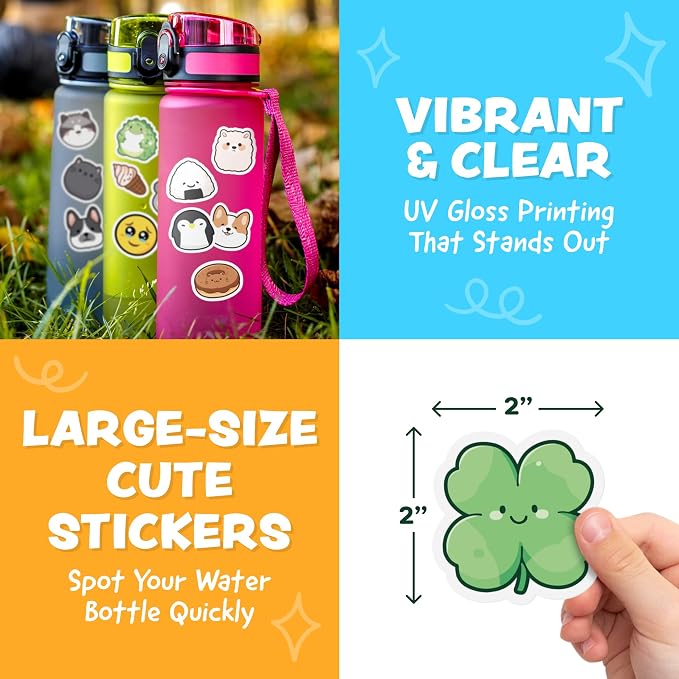 Cute Stickers for Kids Classroom Decor - 108pc Kawaii Water Bottle Stickers for Teens - Waterproof Vinyl Teacher Reward Stickers for Water Bottles - Back to School Supplies - Classroom Must Haves