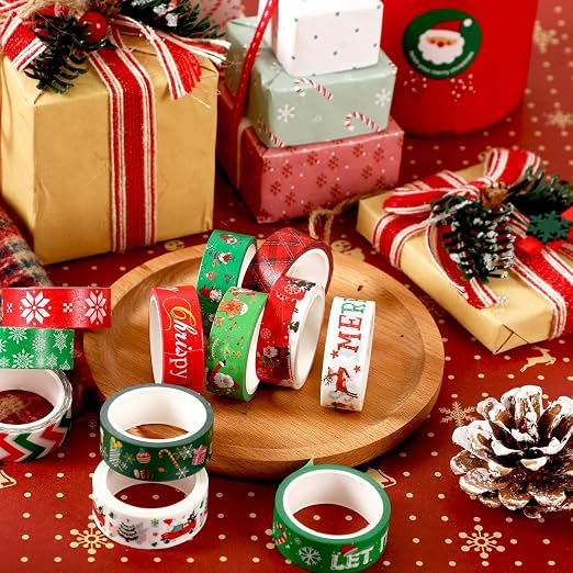 SANNIX 12 Rolls Christmas Washi Tapes 15mm Wide Christmas Tree Snowflakes