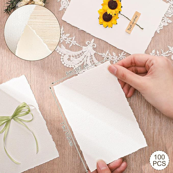 100 Sheets Deckled Edge Paper 5x7, 160 GSM Handmade Textured Paper