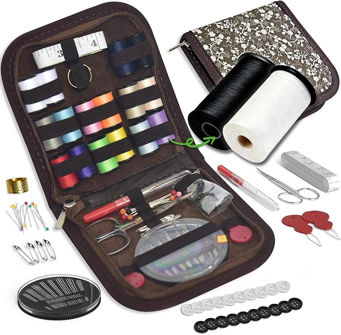Sewing Kit Gifts for Grandma, Mom, Friend, Traveler, Adults, Beginner, Emergency,Sewing Supplies Accessories with Scissors,Sewing Needles Thimble, Thread,Tape Measure etc(Wildflower Brown, S)