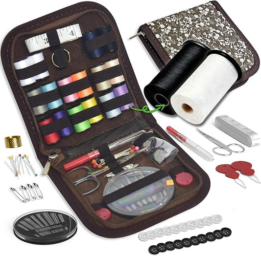 Sewing Kit Gifts for Grandma, Mom, Friend, Traveler, Adults, Beginner, Emergency,Sewing Supplies Accessories with Scissors,Sewing Needles Thimble, Thread,Tape Measure etc(Wildflower Brown, S)