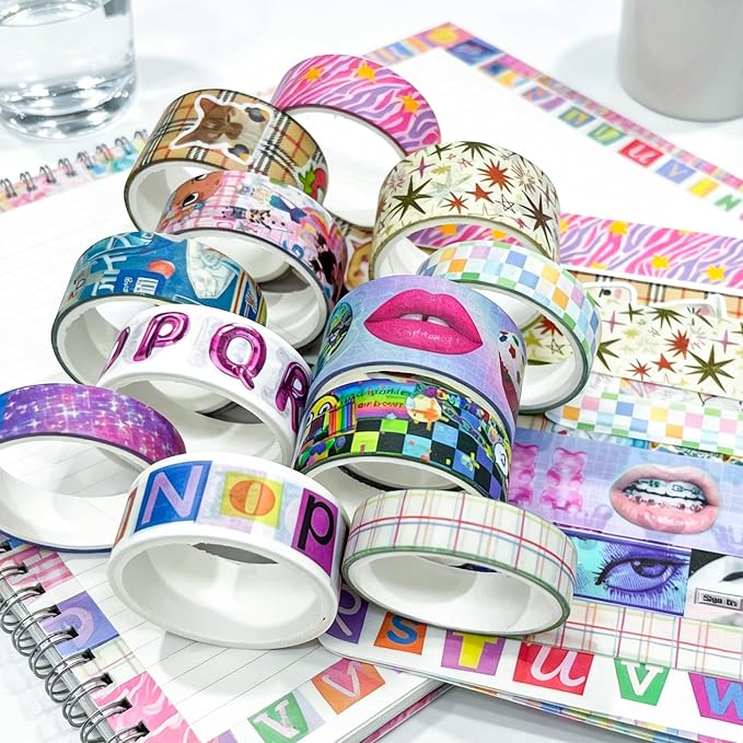 Washi Tape Set - 36 Rolls Retro-Futuristic Vaporwave Design Scrapbook Tape