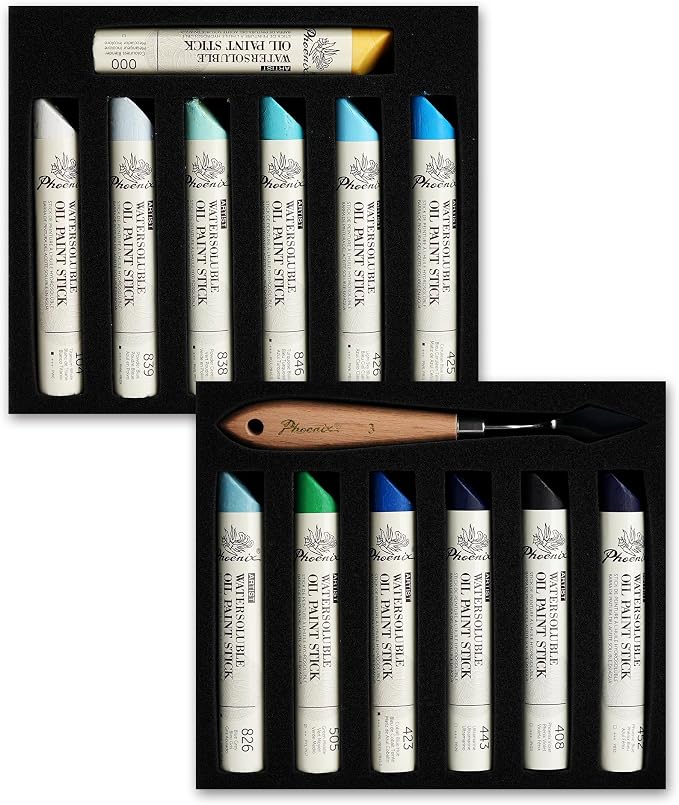 PHOENIX Blue Oil Paint Stick - Set of 12 Ocean Marine Colors 37ml Large Soft Oil Pastels for Artists
