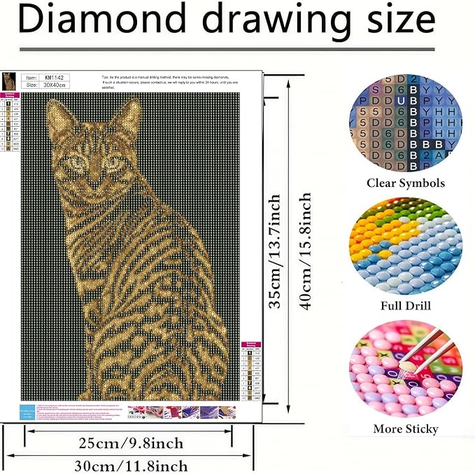 BYGFHLYW Cat 5D Diamond Painting Kit, Diamond Art for Adults12x16In | Full Round Drill Diamond Dots Kits Gem Arts DIY Crafts for Home Wall Decor Present for Cat Lovers