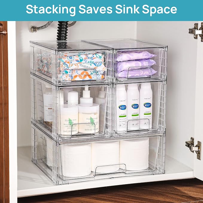 Vtopmart Clear Stackable Storage Drawers, 7 Pack Multi Size Set