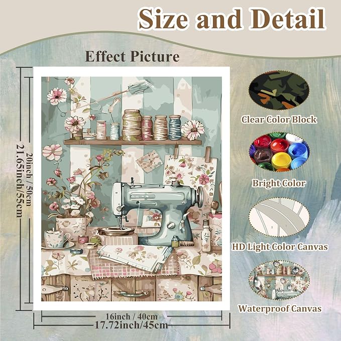 Sewing Paint by Numbers Kit for Adults, Adult Paint by Number Kits 16x20 in