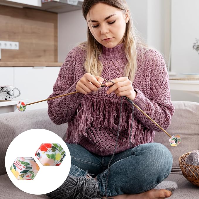 cobee 10 Pcs Knitting Needle Stoppers, Knitting Needle Point Protectors Needle Minders, Hexagon Knitting Stitch Holders Needle Caps for Knitting Accessories and Gadgets
