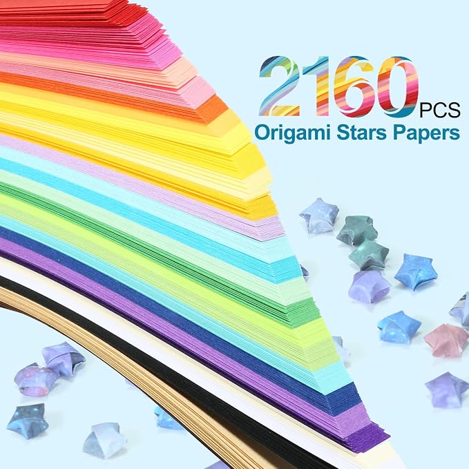 2160 Sheets Stars Paper Strips, 4 Packs Double Side Origami Star Paper, Lucky Star Strips , Star Origami Paper for Kids DIY School/ Hand Craft